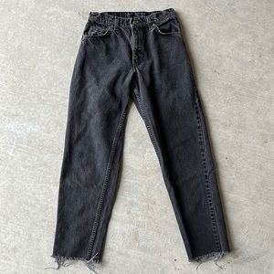 Vintage Levi’s 550 | Washed Black High Rise Waisted Orange Tab Raw Hem Jeans